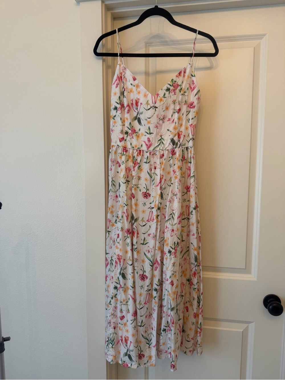 H&M White Floral Midi Slip Dress with Pink and Yellow Flowers